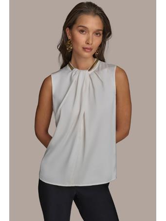DONNA KARAN - Sleeveless Hardware Twist Neck Top CREAM