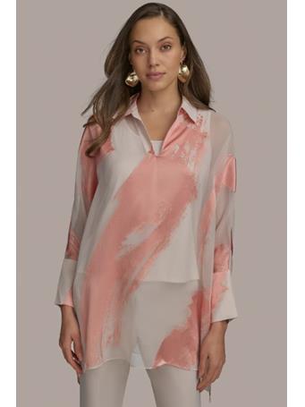 DONNA KARAN - Long Sleeve Brush Stroke Burnout Top APRCT COMBO