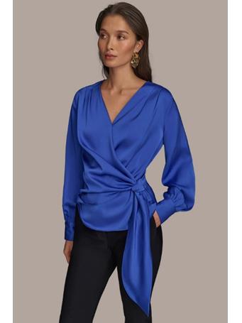 DONNA KARAN - Faux Wrap Top With Side Tie MARBELLA