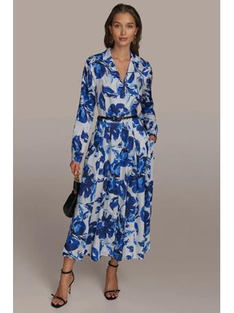 DONNA KARAN - Printed Long Sleeve Dress CIELO MLT