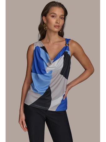 DONNA KARAN - Sleeveless Cowl Neck Printed Top CIELO MLT