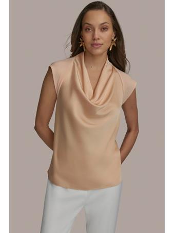 DONNA KARAN - Sleeveless Cowl Mix Media Top PEACH FUZZ