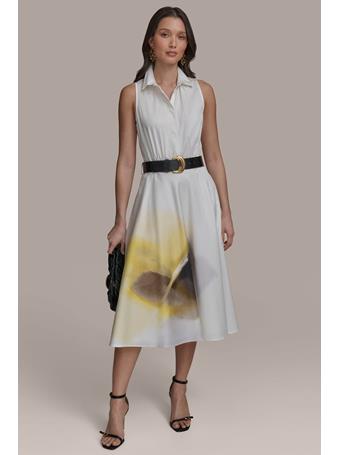DONNA KARAN - Button Up Belted Dress PANNA CTTA COMBO