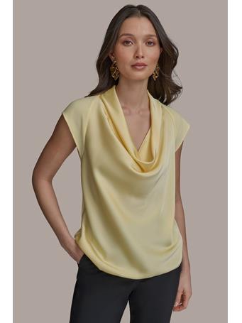 DONNA KARAN - Cowl Neck Mix Media Top PANNA COTTA