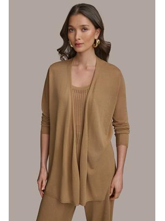 DONNA KARAN - Long Sleeve Rib Open Cardigan HAZELNUT