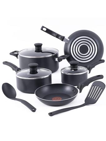 T-FAL - Essentials Aluminum Non-Stick Pots and Pans Cookware 10 Piece Set BLACK