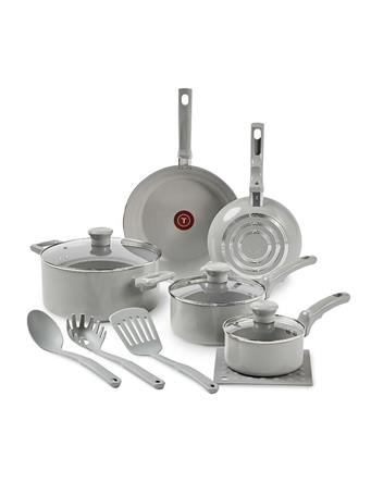 T-FAL - Ceramic Non-Stick 12 Piece Pots and Pans Cookware Set GREY