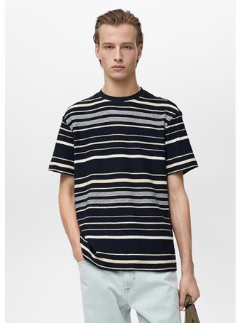 MANGO - 100% Cotton Regular-fit Striped T-shirt NAVY