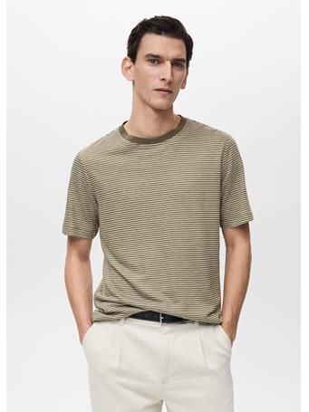 MANGO - Striped Slim-fit Linen T-shirt GREEN