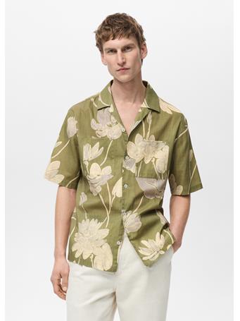 MANGO - Floral-print Cotton Shirt GREEN