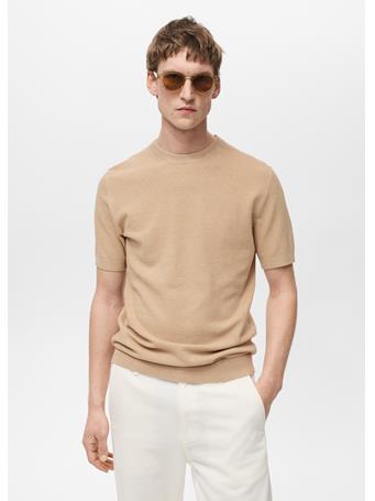 MANGO - Cotton Fine-knit T-shirt BEIGE