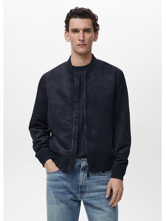 MANGO - Suede-effect Bomber Jacket DK BLUE