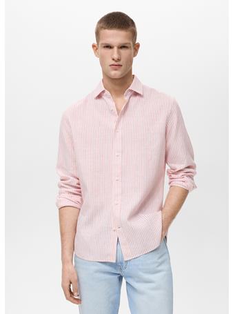 MANGO - Regular Fit Striped Linen Shirt PINK