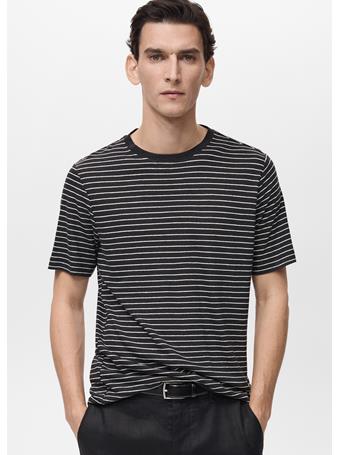 MANGO - Striped Slim-fit Linen T-shirt BLACK