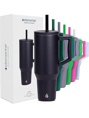 ELEMENTAL - Tumbler with Handle and Straw BLACK