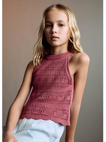 MANGO - Openwork Knit Cotton Top MED RED