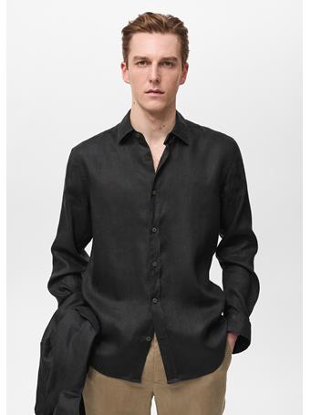 MANGO - Linen 100% Shirt BLACK