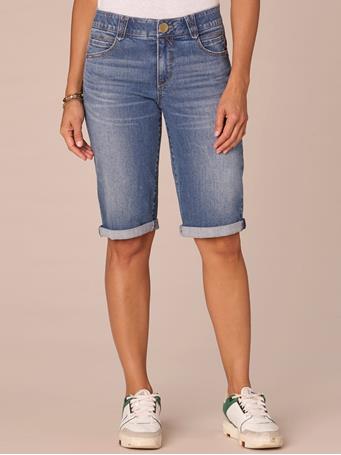 DEMOCRACY - "Ab"solution Mid-Rise Bermuda Shorts with Angled Dart Seams MID BLUE ARTISANAL