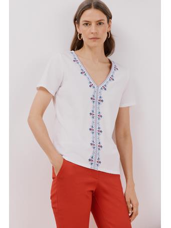 TENDAM - Embroidered V-Neck T-Shirt BLUE PRINT