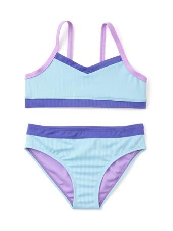 RAISINS - Color Blocked Ribbed Knit Two Piece Swimsuit BLUE PATN