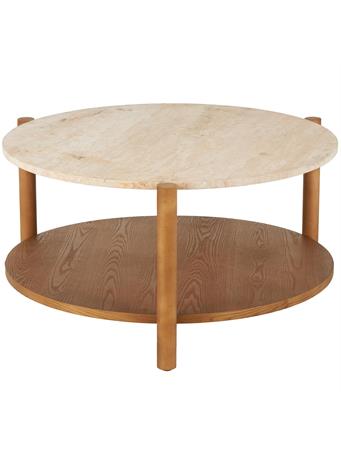 UMA HOME DECOR - Brown Wood Living Room Coffee Table with Beige Marble Top BEIGE