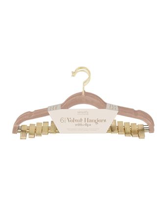 KENNEDY INTERNATIONAL - Velvet Hangers with Clips - 6 Pack TAUPE