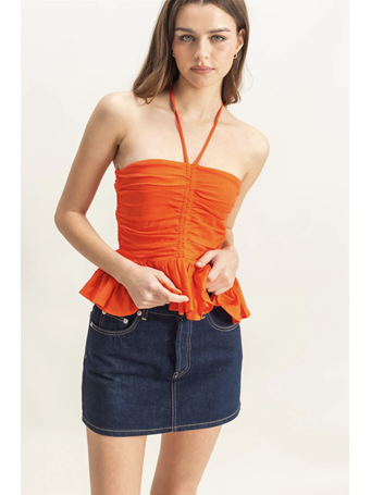 HYFVE - Tie Neck Ruffle Hem Top ORANGE RED