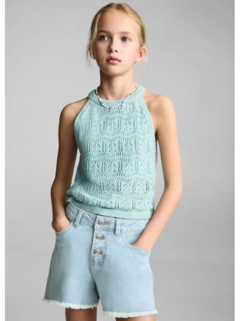MANGO - Frayed Denim Shorts BLUE
