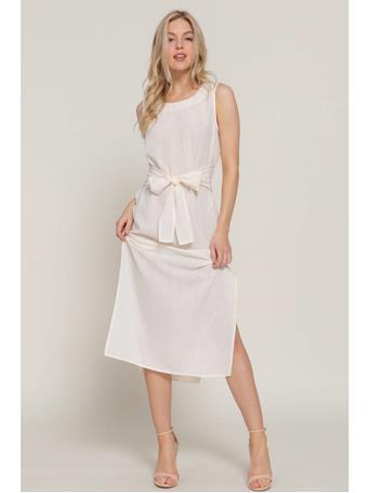 ACTIVE BASIC - Sleeveless Tie Detail Linen Effect Woven Midi Dress IVORY