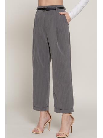 ACTIVE BASIC - Belted Stripe Pants GREY/WHITE