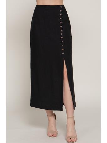 ACTIVE BASIC - Front Slit Linen Effect Midi Skirt BLACK
