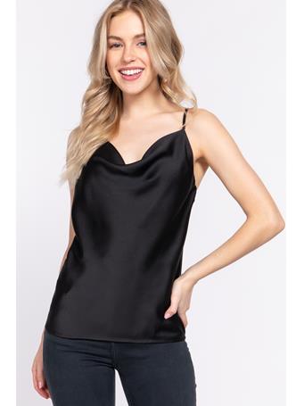 ACTIVE BASIC - Cowl Neck Satin Cami Top BLACK
