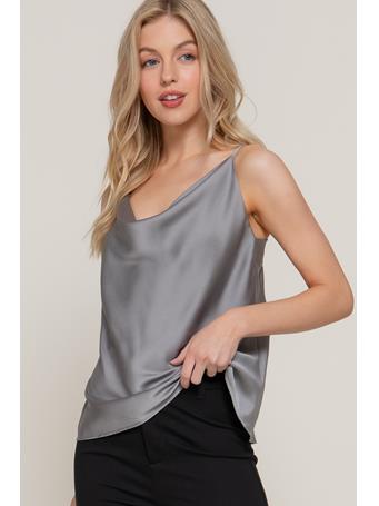 ACTIVE BASIC - Cowl Neck Satin Cami Top SILVER