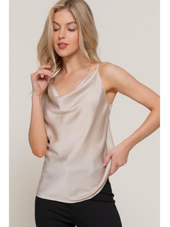 ACTIVE BASIC - Cowl Neck Satin Cami Top BEIGE