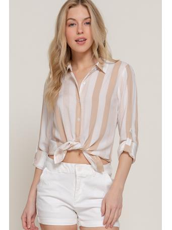 ACTIVE BASIC - Long Sleeve Wide Stripe Woven Shirt TAUPE