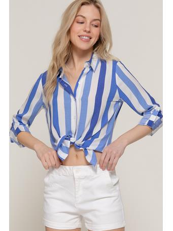 ACTIVE BASIC - Long Sleeve Wide Stripe Woven Shirt NAVY BLUE