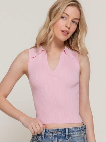 ACTIVE BASIC - Sleeveless Polo Spring Sweater PALE PINK