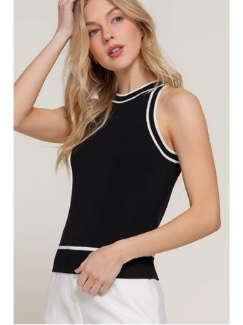 ACTIVE BASIC - Contrast Stripe Halter Neck Spring Vest BLACK/WHITE