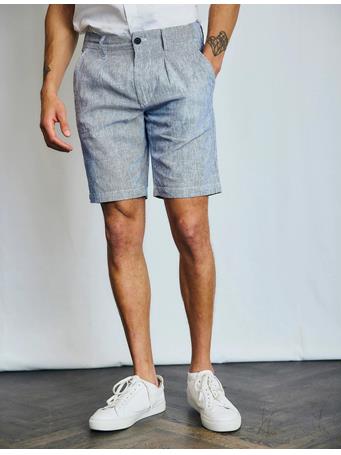 BRUUN & STENGADE - Apollon Regular Fit Linen Shorts NAVY WHITE