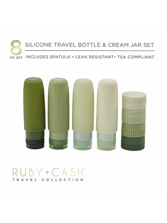 KENNEDY INTERNATIONAL - 8 Piece Silicone Travel Bottle & Cream Jar Set GREEN