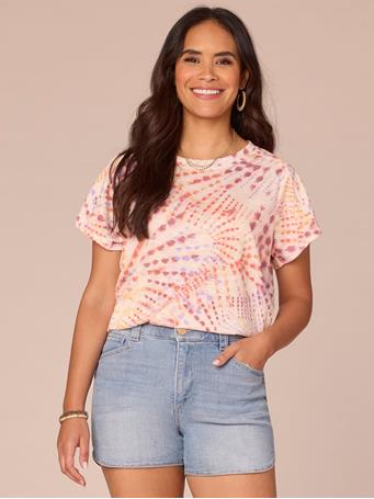 DEMOCRACY - Short Sleeve Scoop Neck Placement Print Knit Boyfriend Tee BUTTER CREAM MULTI