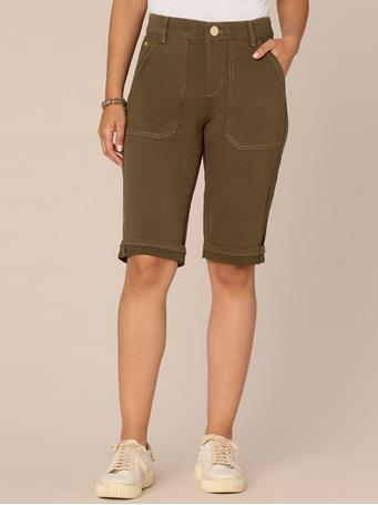 DEMOCRACY - "Ab"solution High Rise Cuffed Hem Bermuda Shorts with Coin Pockets CAPER
