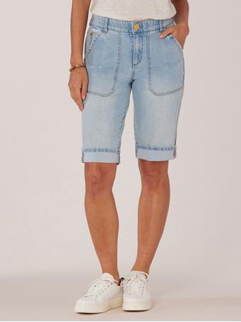 DEMOCRACY - "Ab"solution High Rise Cuffed Hem Repreve Bermuda Short POWDER BLUE ARTISANAL