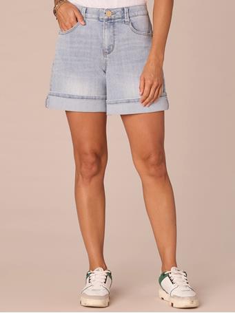 DEMOCRACY - "Ab"solution High Rise Roll Cuff Shorts with Spade Back Pockets LIGHT BLUE ARTISANAL