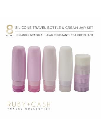 KENNEDY INTERNATIONAL - 8 Piece Silicone Travel Bottle & Cream Jar Set PINK