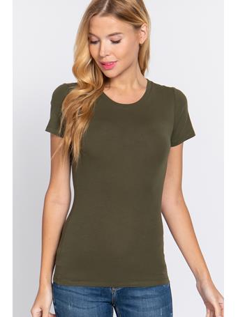 ACTIVE BASIC - Short Sleeve Crew Neck Cotton Jersey Top TRUE OLIVE