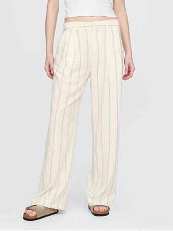 GAP - 365 High Rise Linen-Blend Trousers NEW OFF WHITE STRIPE