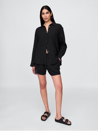 GAP - Cotton Gauze Button-Down Shirt TRUE BLACK