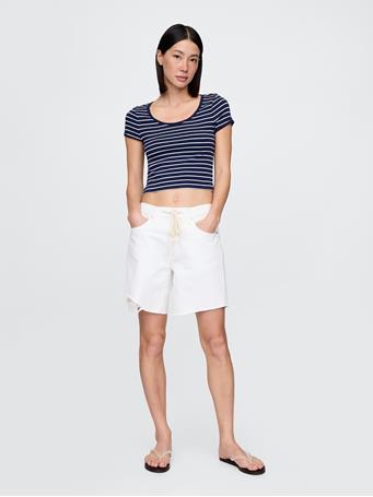 GAP - Modern Cropped Cap-Sleeve T-Shirt NAVY WHITE STRIPE