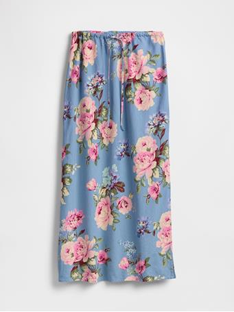 GAP - Linen-Blend Midi Skirt BLUE MULTI FLORAL